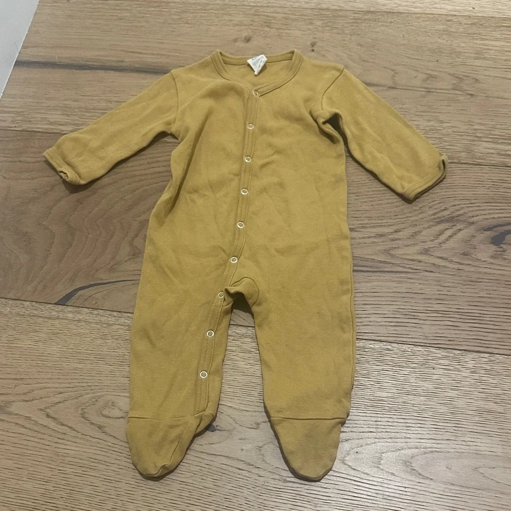 Kate Quinn Cozy Mustard Kids footie One Piece 3/6m organic cotton
